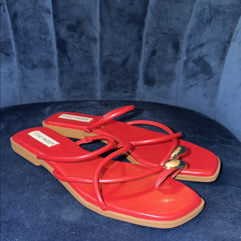Steve Madden Red Strappy Flat Sandals with Gold Accent